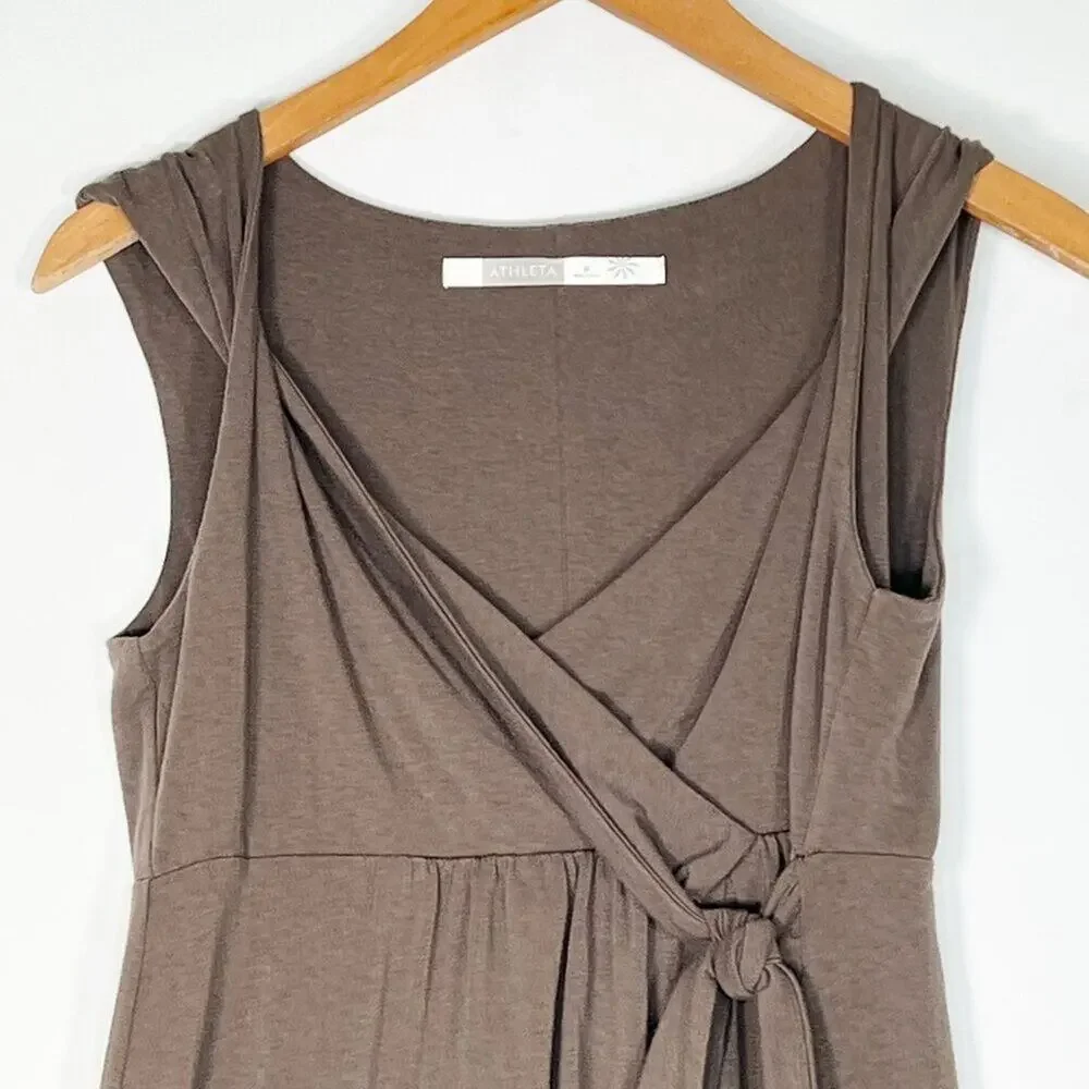 Athleta Brown Sleeveless Wrap-Style Mini Dress - Picture 2 of 10